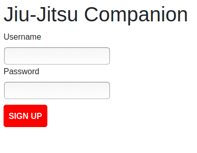 Sign up form showing username and password labels and inputs as well as a sign up button