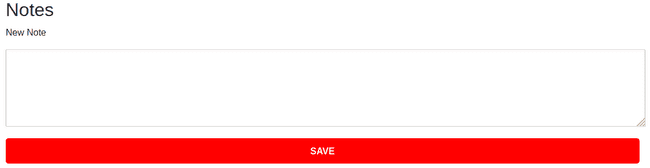 Part of a webpage showing a heading with the text "Notes", a sub-heading with the text "New Note", a text area to enter the note, and a button with the text "Save"