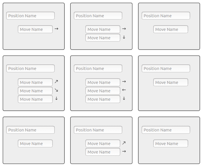 Template BJJ gameplan grid with inputs for position and move names