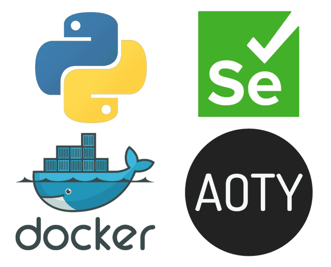 logos for Album Of The Year, Python, Selenium, and Docker